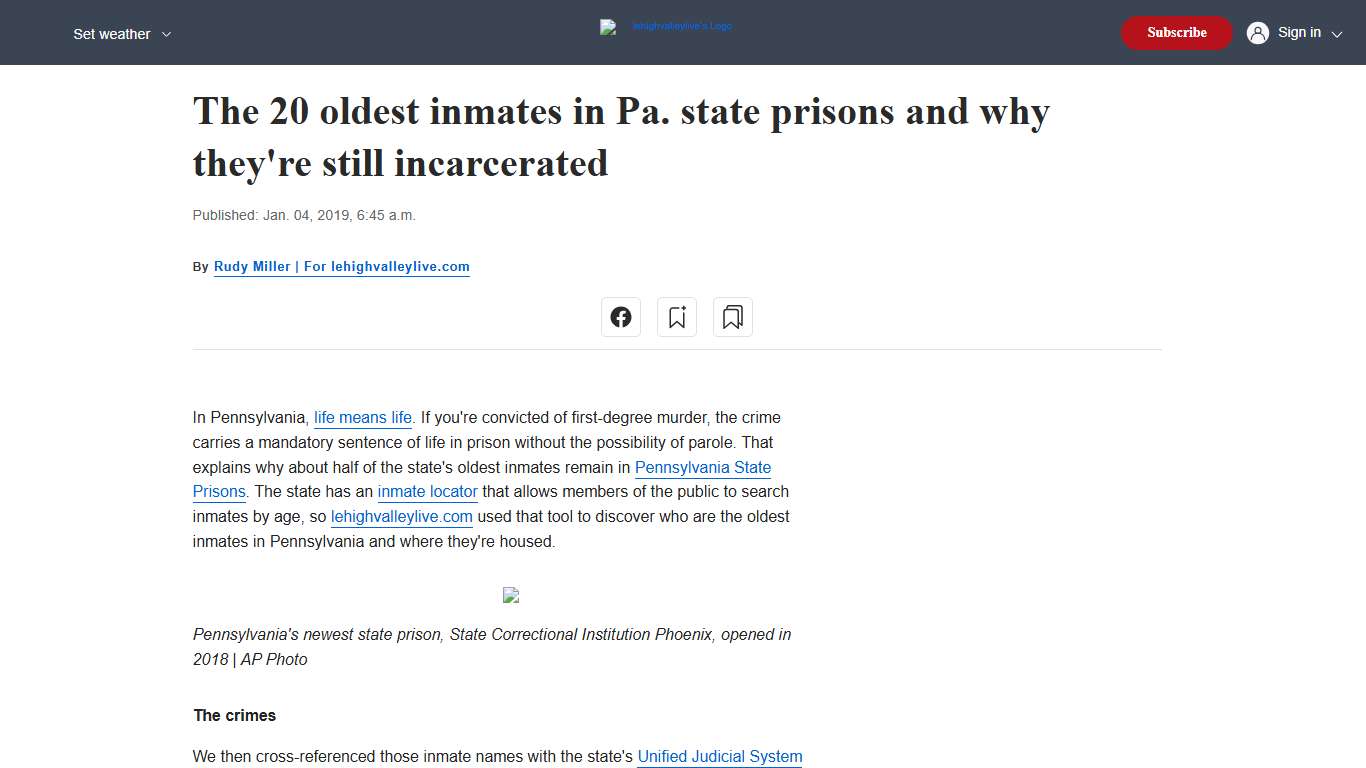 The 20 oldest inmates in Pa. state prisons and why they're still incarcerated - lehighvalleylive.com
